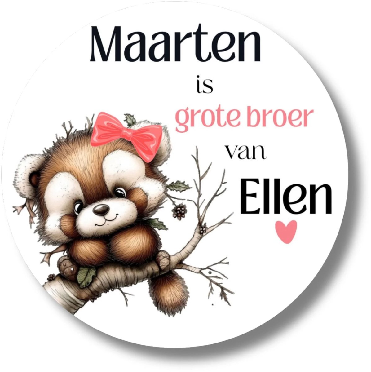 20x Grote Broer Stickers Zusje | Naamstickers Beer met Roze Strik | Geboorte Traktatie